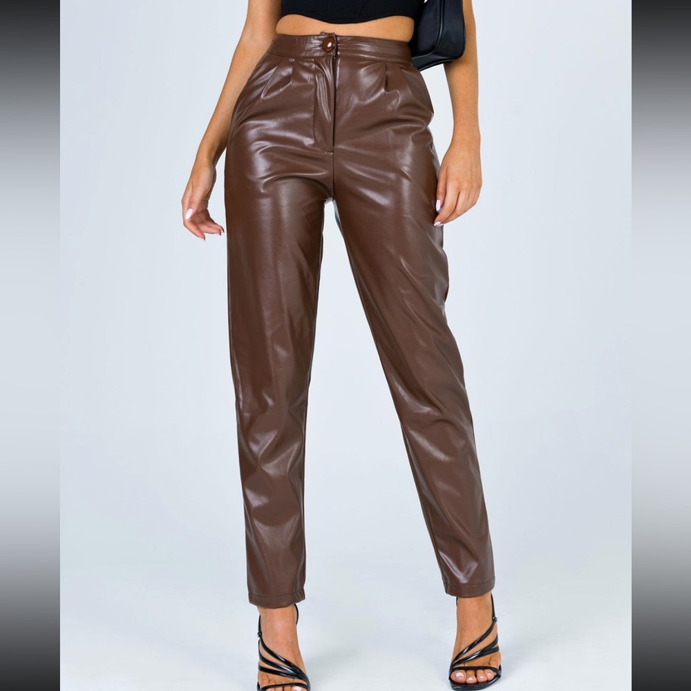 Princess Polly Love Club Leather Pants Brown